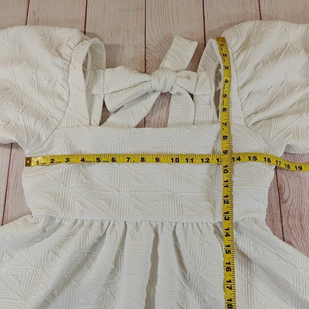 Free People White Puff Sleeve Mini Dress sz L - Picture 8 of 11